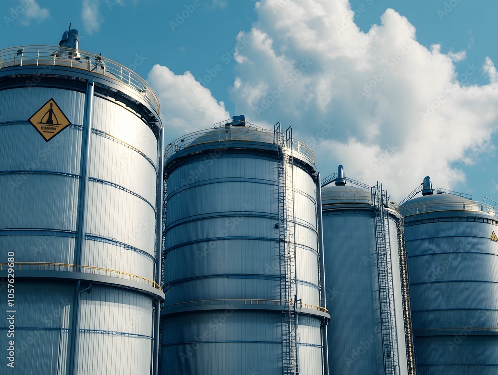 Industrial Storage Tanks Under Blue Sky Industrial Storage Tanks Under Blue Sky