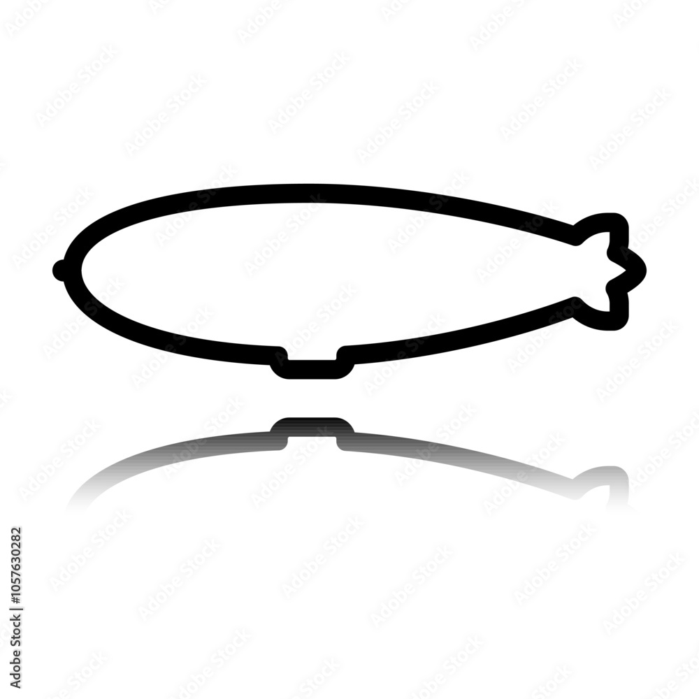 Dirigible simple icon. Flat design. Black icon with mirror reflection. White background