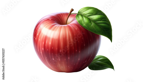 Fresh red Ripe apple with leaf Transparent background PNG photo