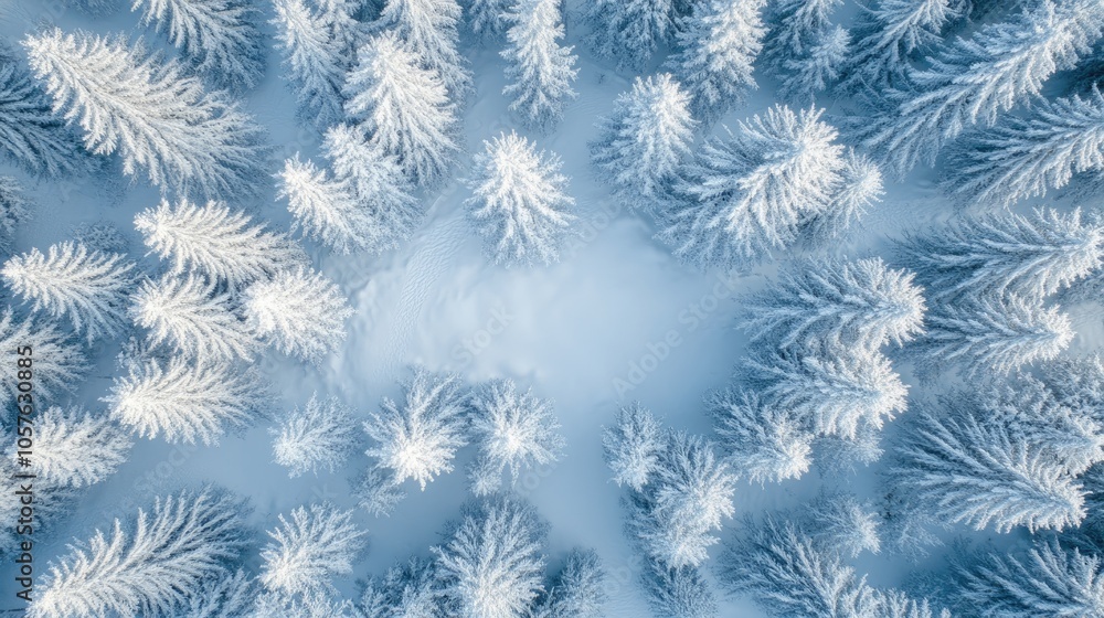 Aerial perspective of a snow covered pine and spruce forest Aerial perspective of a snow covered pine and spruce forest