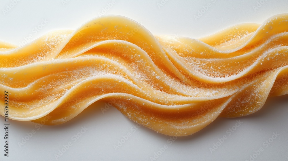 Flat, ruffled mafaldine pasta with semolina dusting on white background, perfect for food projects Flat, ruffled mafaldine pasta with semolina dusting on white background, perfect for food projects