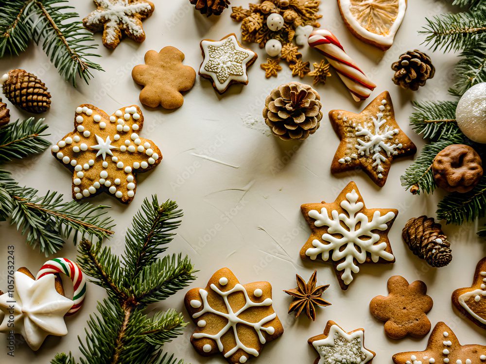 Merry Christmas, decorations and holiday sweets on a white floor, background Merry Christmas, decorations and holiday sweets on a white floor, background