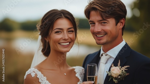 Romantic couple shares a close moment with champagne in an elegant black and ...