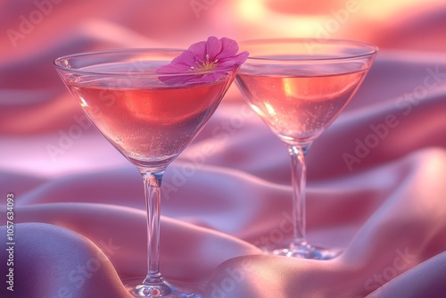 Pink cocktail in a glass on a pink background. Alcoholic drink, holiday, celebration, party