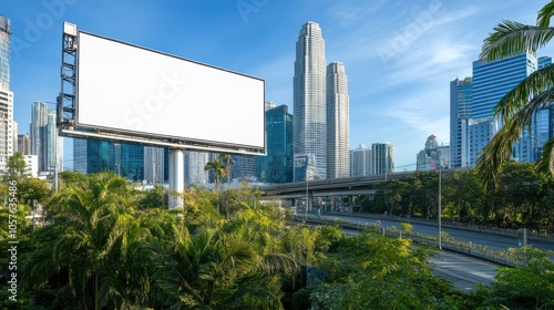 Blank Billboard Mockup in Urban Rooftop Garden Setting