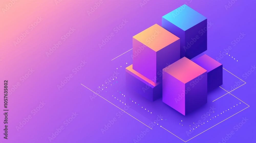 Floating translucent cubes and squares in purple and blue gradient, representing digital data, tech architecture, or blockchain aesthetics Floating translucent cubes and squares in purple and blue gradient, representing digital data, tech architecture, or blockchain aesthetics