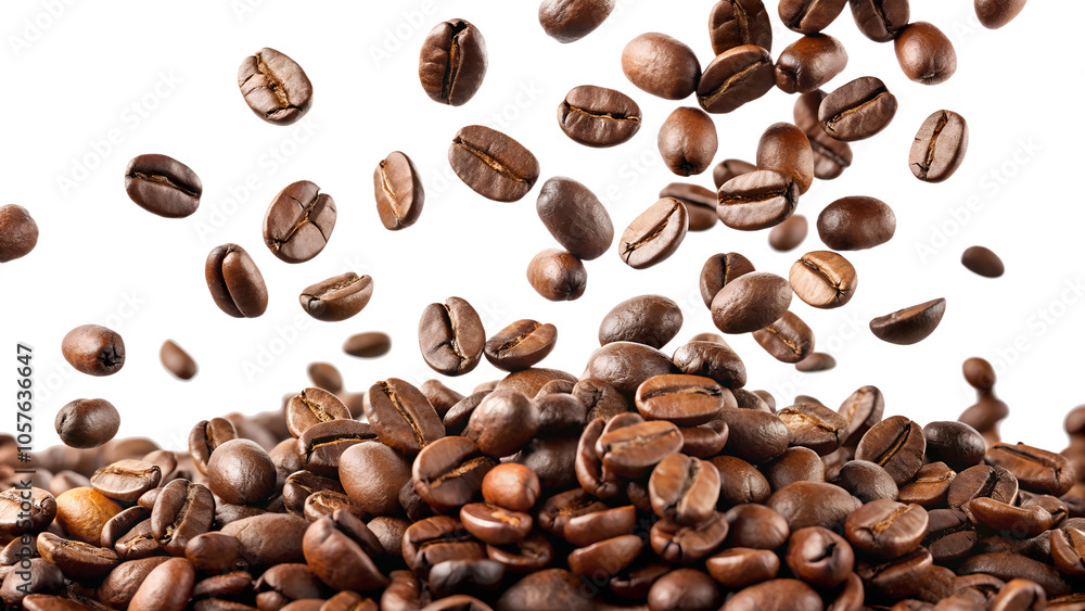 It has roasted coffee beans on a transparent background. The concept of coffee, a tasty and tart drink. It has roasted coffee beans on a transparent background. The concept of coffee, a tasty and tart drink.
