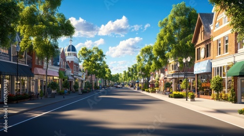 Scenic Small Town Street with Billboards and Shops