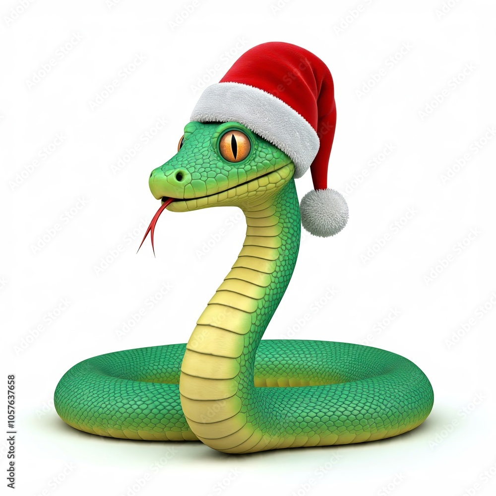 Fototapeta premium Snake in Santa Hat Art