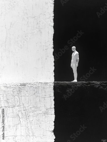 Contrasting silhouette of human figure on black and white background