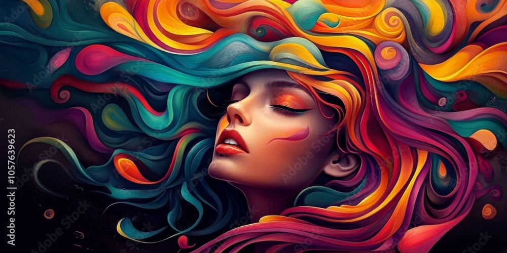 Captivating Fantasy Woman with Rainbow Hair in Motion Captivating Fantasy Woman with Rainbow Hair in Motion