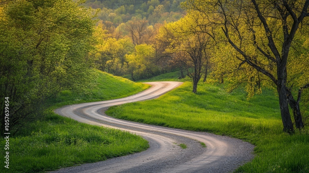 Fototapeta premium Scenic Winding Road Through Green Landscape