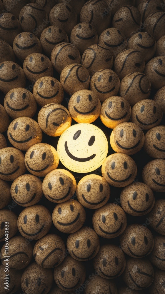 Dense circle of yellow smiley emojis with central white face Dense circle of yellow smiley emojis with central white face