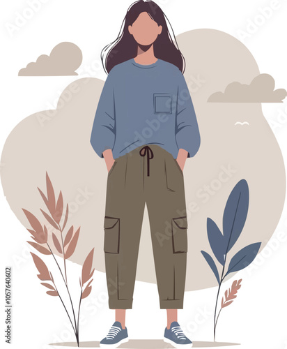 Person standing with hands in pockets .illustration vector on white background