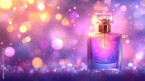 Sparkling Perfume Bottle with Colorful Background