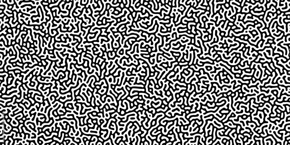 Turing reaction diffusion monochrome seamless pattern with chaotic motion .Linear design with biological shapes. Organic lines in memphis. abstract turing organic wallpaper background .
Turing reaction diffusion monochrome seamless pattern with chaotic motion .Linear design with biological shapes. Organic lines in memphis. abstract turing organic wallpaper background .