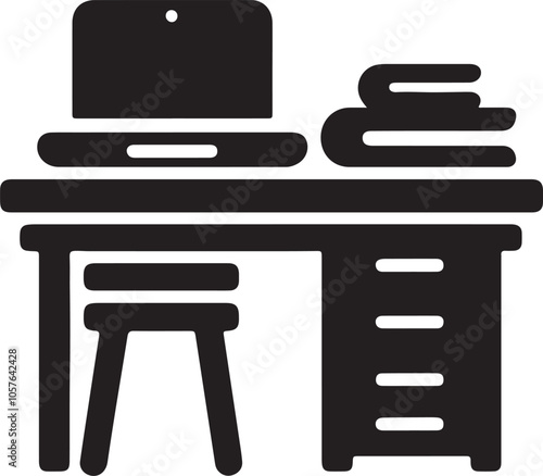 Studying Table and Desk Silhouette Illustration 