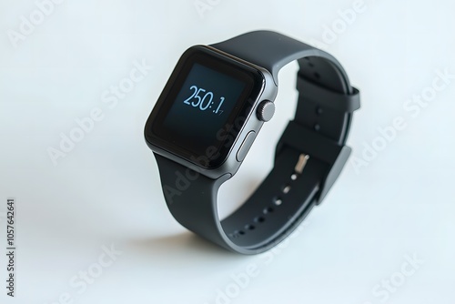 Modern smart watch with a clean digital display, isolated on a white background