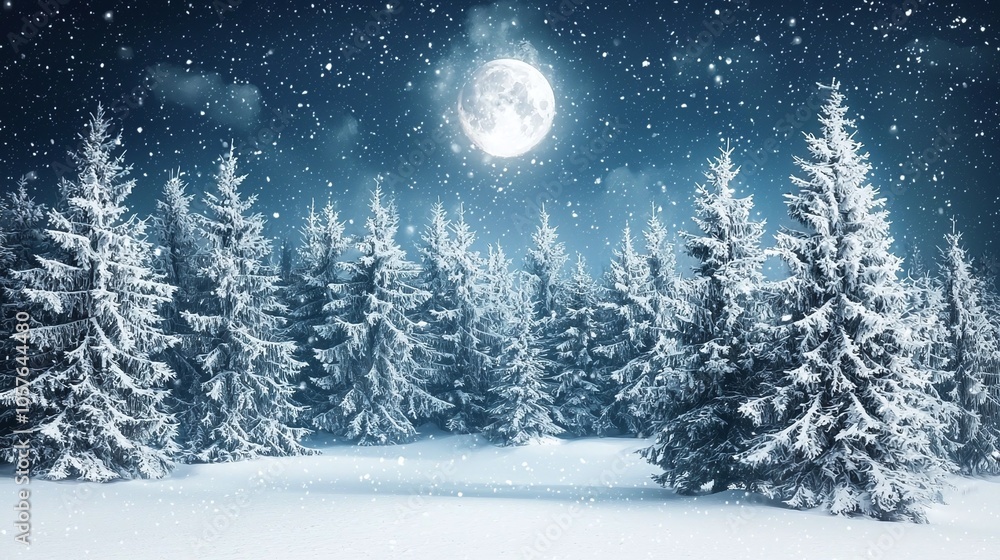Enchanting snowy pine forest under the moonlight a tranquil winter scene captured in nature's embrace Enchanting snowy pine forest under the moonlight a tranquil winter scene captured in nature's embrace