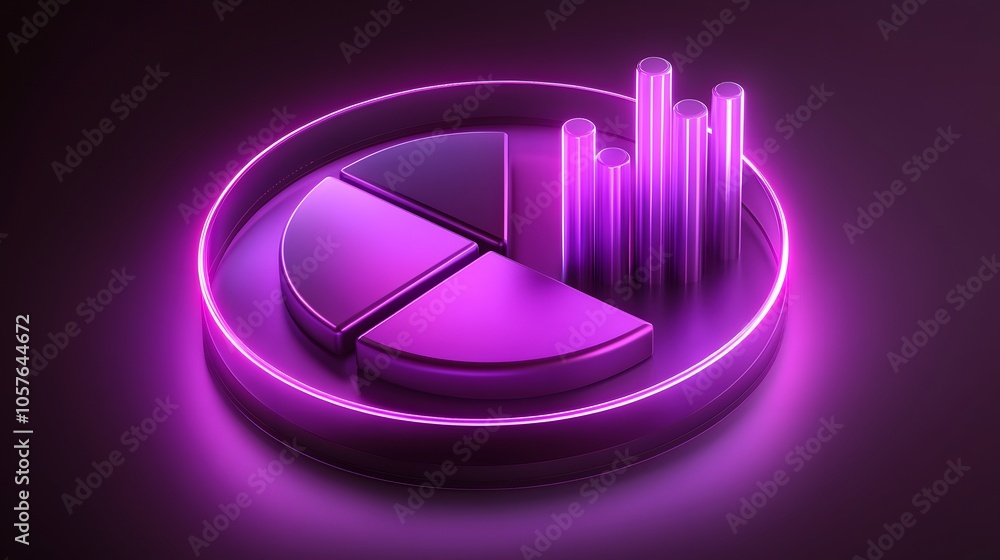 Cute isometric 3D image of 3D pie chart and bar chart in realistic metallic silver illuminated by neon purple. add floating, transparent charts and circular measurement tools. ensure perfect shapes a
Cute isometric 3D image of 3D pie chart and bar chart in realistic metallic silver illuminated by neon purple. add floating, transparent charts and circular measurement tools. ensure perfect shapes a