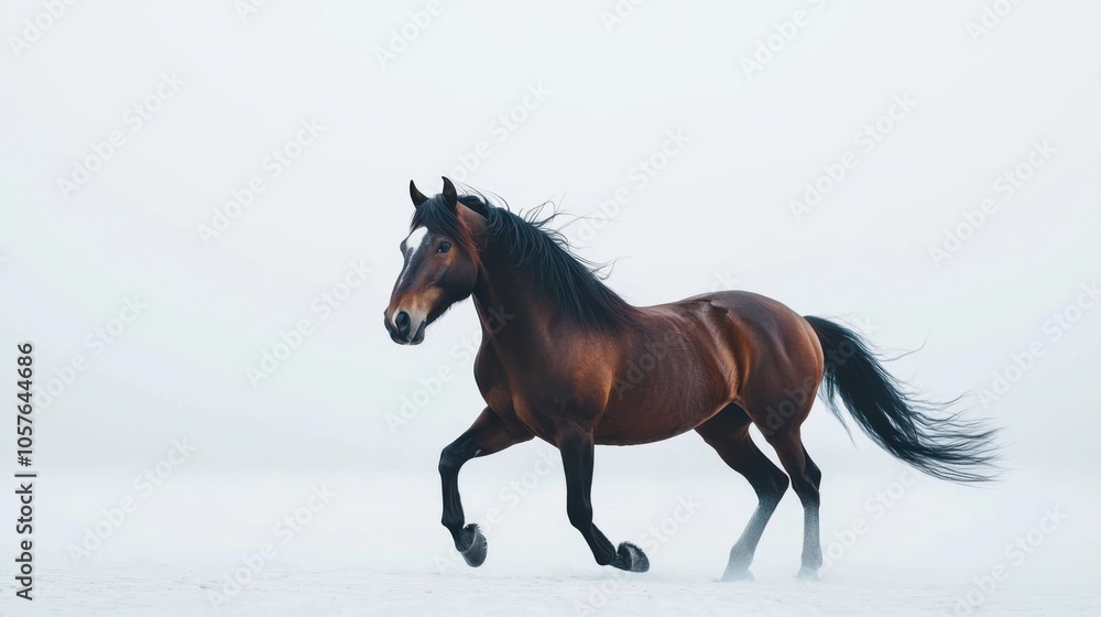 Dynamic Silhouette of Wild Horse Galloping in Mist Dynamic Silhouette of Wild Horse Galloping in Mist