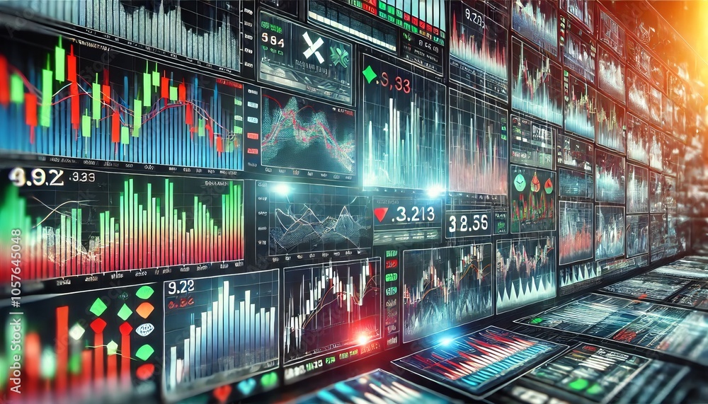 Stock Market Data Analysis Financial Charts and Graphs on Screens Stock Market Data Analysis Financial Charts and Graphs on Screens