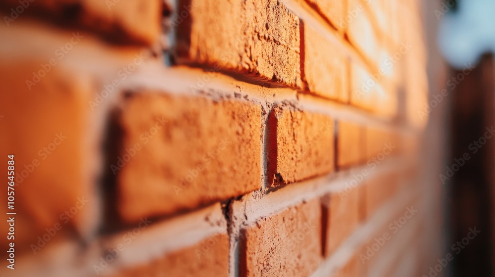 Naklejka premium Close-up of textured brick wall illuminated by sunlight