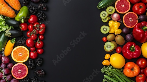 Ripe and fresh fruits and vegetable ordering on left and right side with copy space in the middle  photo