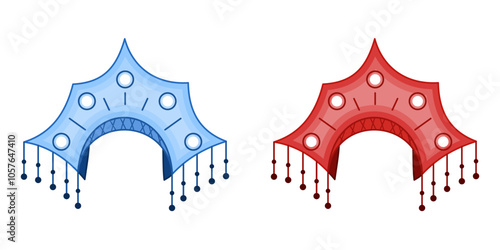 Kokoshnik blue and red color. Traditional head decoration. festive headdress. Vector isolated design element.