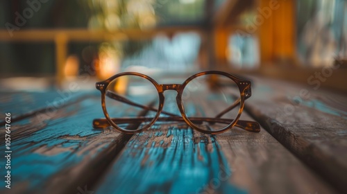 Vintage Glasses on Rustic Wooden Table