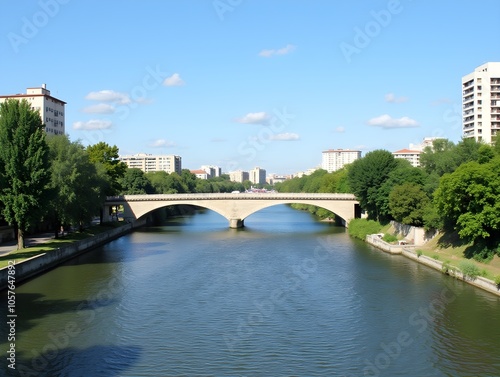 View of the Llobregat River with Nelson Mandela Bridge in El Prat de Llobregat. photo