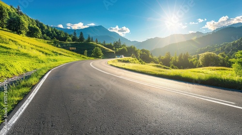 A scenic mountain road with beautiful scenery, showcasing the beauty of nature