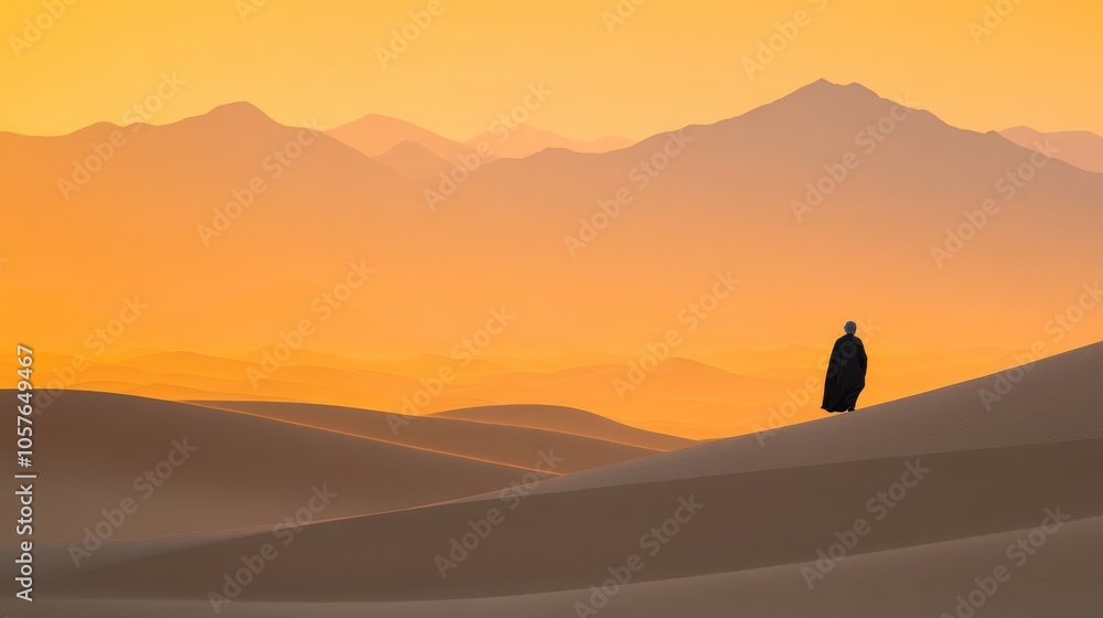Fototapeta premium An old African woman walking in the desert d