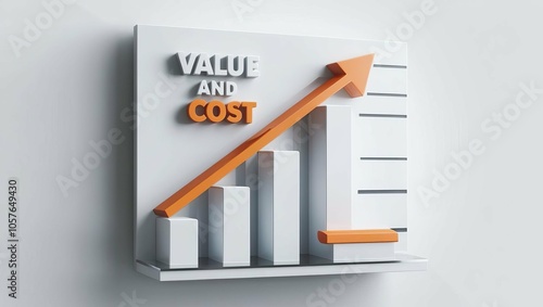 3D illustration of a value and cost graph, highlighting financial growth and market trends, ideal for business presentations.