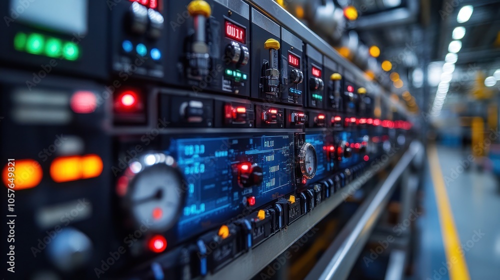 Industrial Control Panel with Red and Blue Lights Industrial Control Panel with Red and Blue Lights