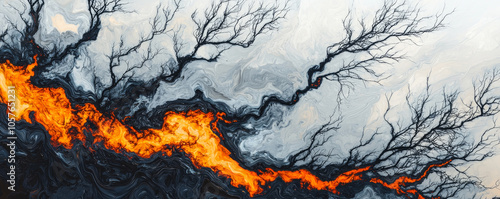 Wallpaper Mural Abstract fiery landscape with dark branches resembling tree canopy Torontodigital.ca