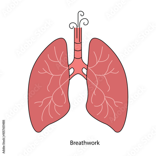 Vector icon for breathwork. Lungs with airflow lines, symbolizing deep breathing exercises for relaxation and wellness.