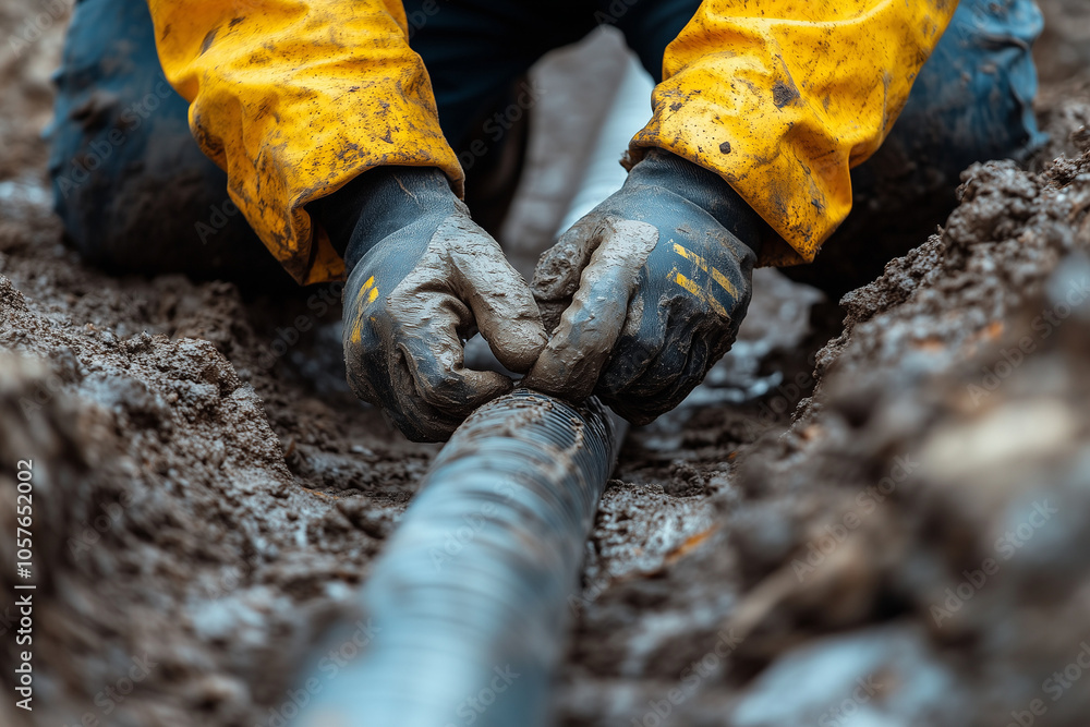 A plumber searches for a leak in a water pipe system. A plumber searches for a leak in a water pipe system.