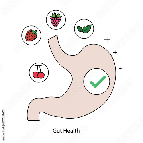 Vector icon for gut health. A stomach with fruits and vegetables, symbolizing digestive wellness through healthy nutrition.