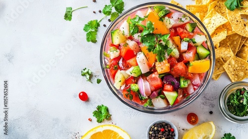 Fresh Colorful Salad with Chips and Herbs