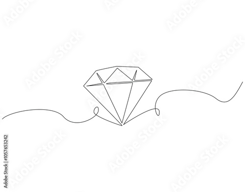 Continuous one line drawing of diamond stone. One line drawing illustration of luxury diamond. Jewellery, gemstone, fashion concept single line. Editable outline