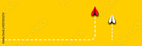  red plane is flying towards success, overcoming obstacles.Overcoming obstacles idea concept.	