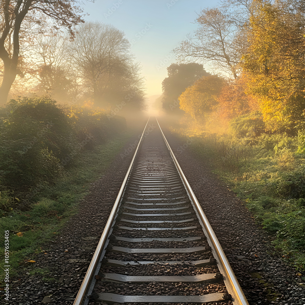 Fototapeta premium railway in the morning fog