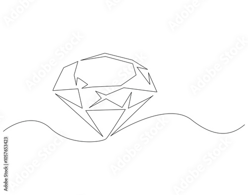 Continuous one line drawing of diamond stone. One line drawing illustration of luxury diamond. Jewellery, gemstone, fashion concept single line. Editable outline
