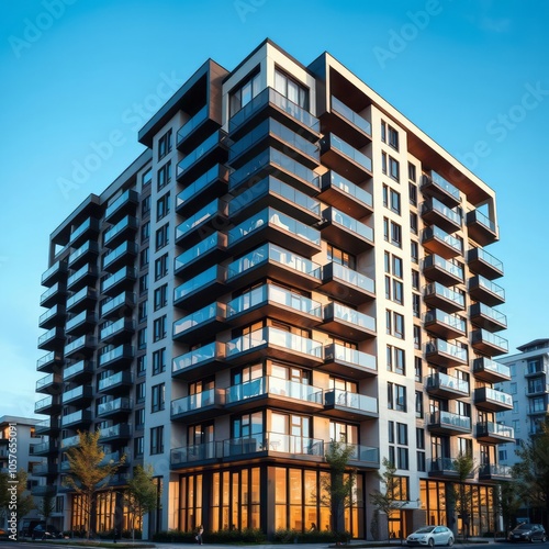 Modern luxury scandinavia apartment building wiith blue sky in home residential area Condominium   photo