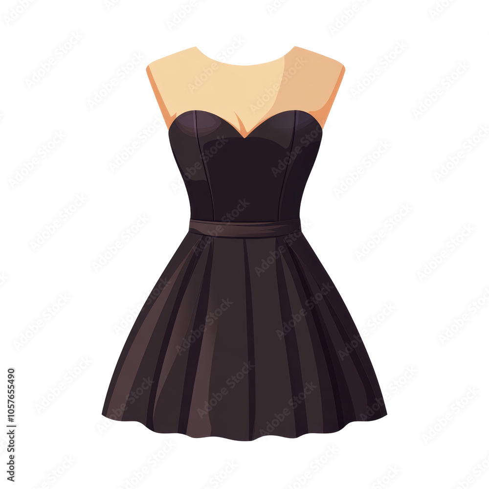 Obraz premium A classic black cocktail dress with a sweetheart neckline and a fitted bodice, displayed on a mannequin isolated on transparent background, cut out, png, perfect for fashion illustrations, website