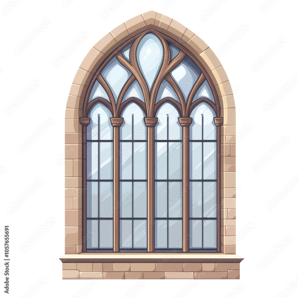 Gothic Arch Window isolated on transparent background, cut out, png: Architectural Illustration Gothic Arch Window isolated on transparent background, cut out, png: Architectural Illustration