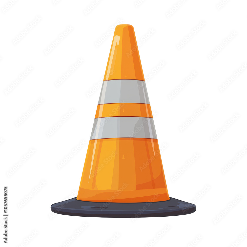 A cartoon illustration of a classic orange traffic cone, complete with reflective white stripes, sitting confidently on its black base isolated on transparent background, cut out, png A cartoon illustration of a classic orange traffic cone, complete with reflective white stripes, sitting confidently on its black base isolated on transparent background, cut out, png