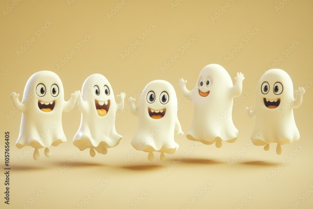 Playful Ghosts Dancing in a Cheerful Scene Playful Ghosts Dancing in a Cheerful Scene