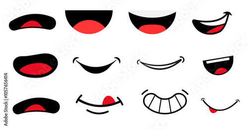 Mouth and lips expressions vector cartoon mouth Front lips cartoon character talking.